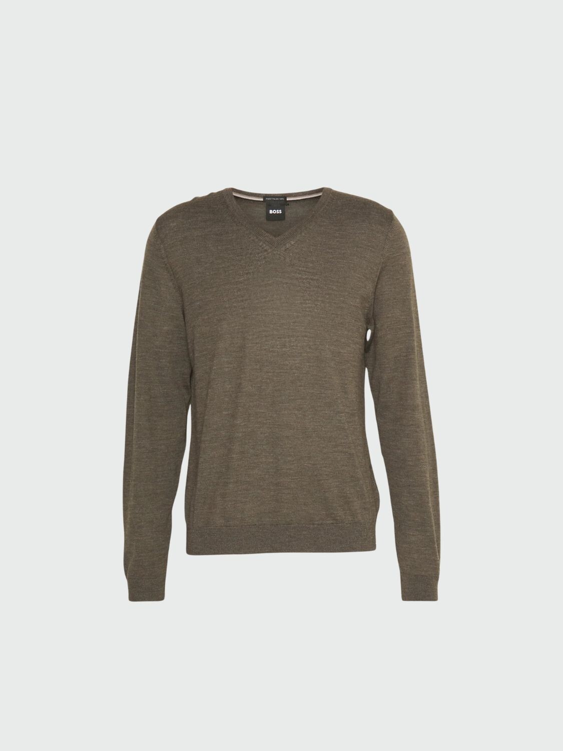 BOSS -Buzo cuello V de lana virgen, slim fit, MELBA-P Verde Musgo