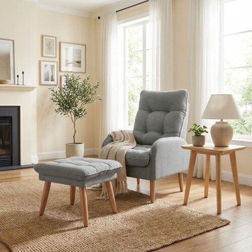 Butaca 1 Cuerpo Living + Puf - Nantes Gris