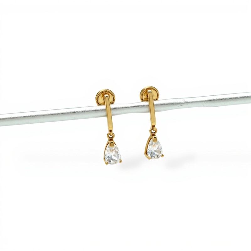 Caravanas oro Gotas - Oro bajo - Zirconia blanca- CA8008 conpiedra