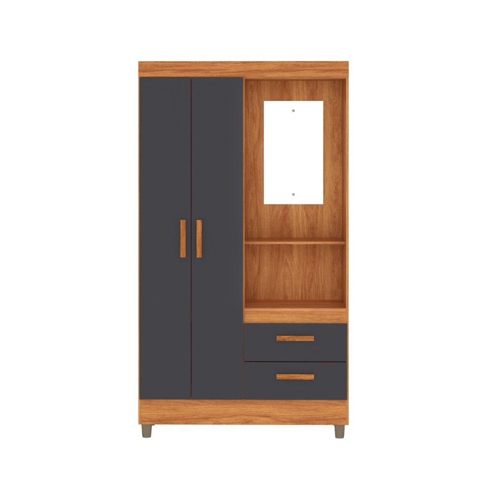 ROPERO - 2 PUERTAS 2 CAJONES CON ESPEJO NEGRO CINAMOMO