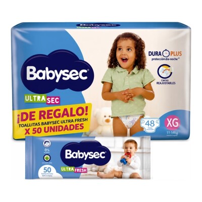 Pañales Babysec Ultra Talle Xg 48 Uds. + Toallitas Húmedas Pañales Babysec Ultra Talle Xg 48 Uds. + Toallitas Húmedas