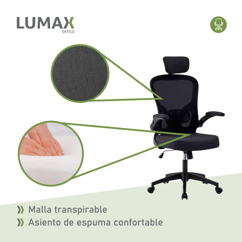 Silla Oficina Tyne Ergonomica Giratoria con Apoyacabezas Negro
