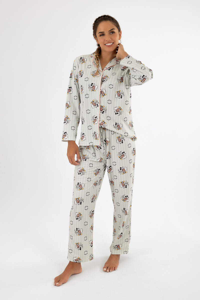 Pijama sleepy mickey fannel - Celeste 