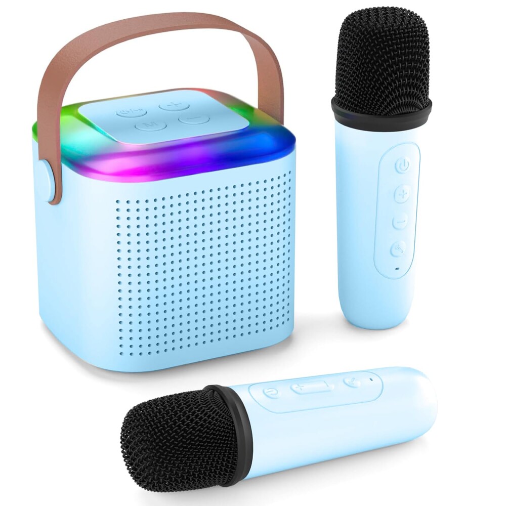 Mini Parlante Inalambrico Con 2 Microfonos Celeste