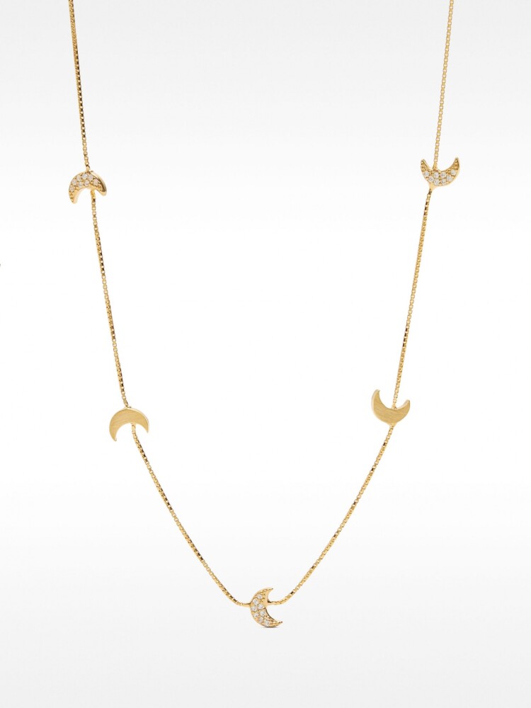 Collar Con Lunas Y Cristales - Plata De Ley 925 dorado