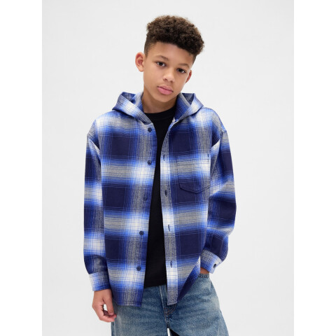 HOODED FLANNEL SHIRT BLUE PLAID