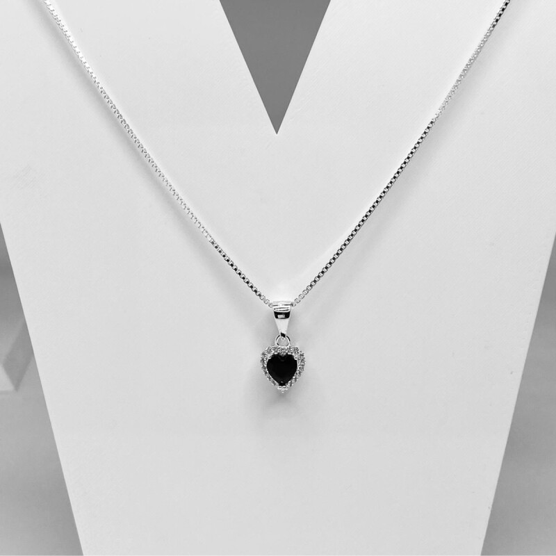 CONJUNTO CADENA VENECIANA C/DIJE CORAZON C/NEGRO Y CIRCONIAS L9m111074