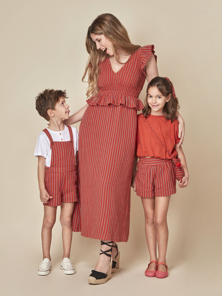 Vestido De Rayas Multicolor Naranja