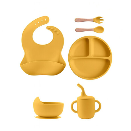 Set de alimentación de silicona para bebé – 6 piezas Mostaza