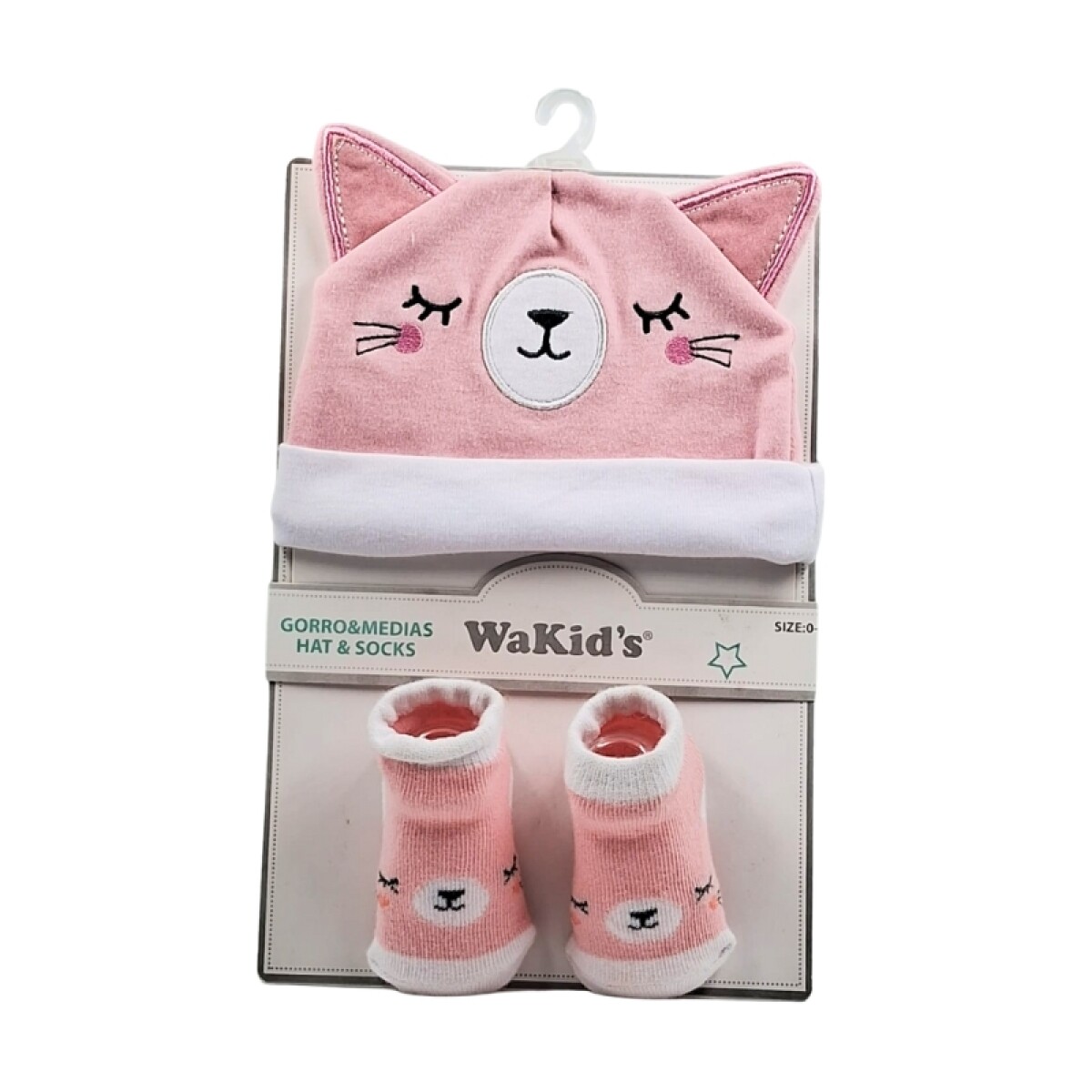 Gorro y botines en algodón para bebé 0-6m - Zorrito Blanco y rosa 