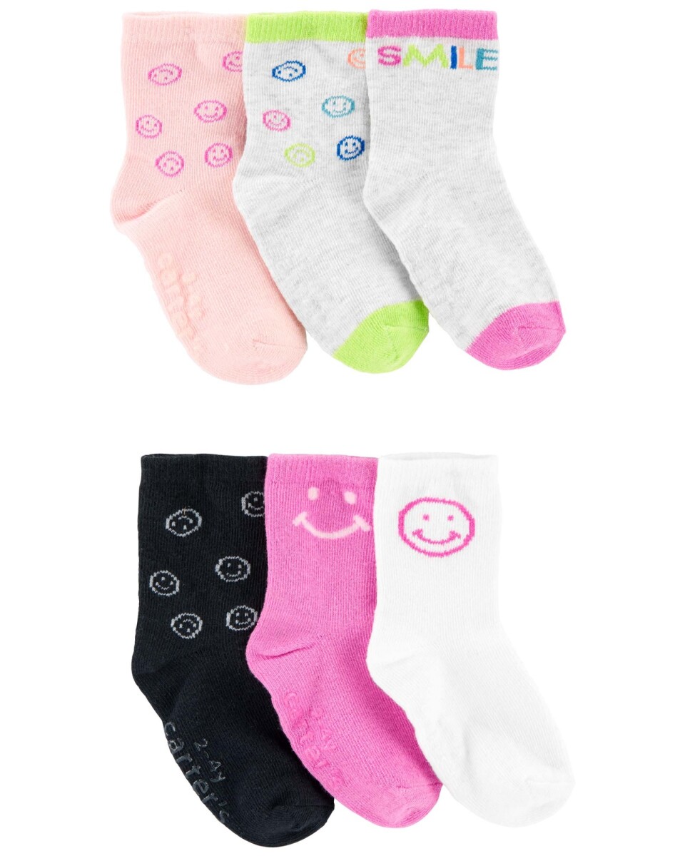 Pack seis pares de medias de algodón, diseño sonrisas 