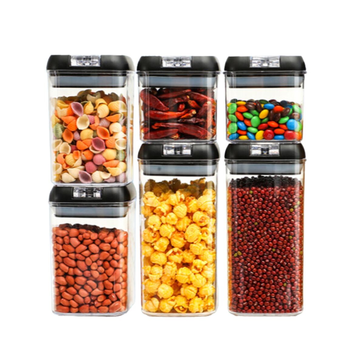 Juego X 6 Frasco Hermeticos Recipiente Organizador Contenedor Tarros Cocina Imback Color Negro HMJ036 