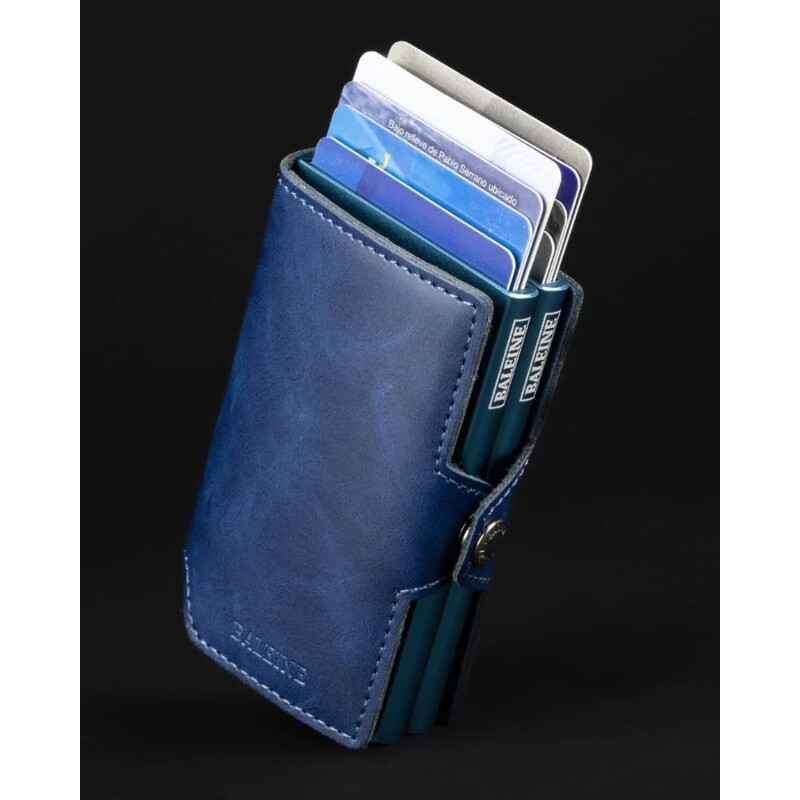 Billetera Baleine Double Kansas en Aluminio y Cuero con Protección RFID Original Navy