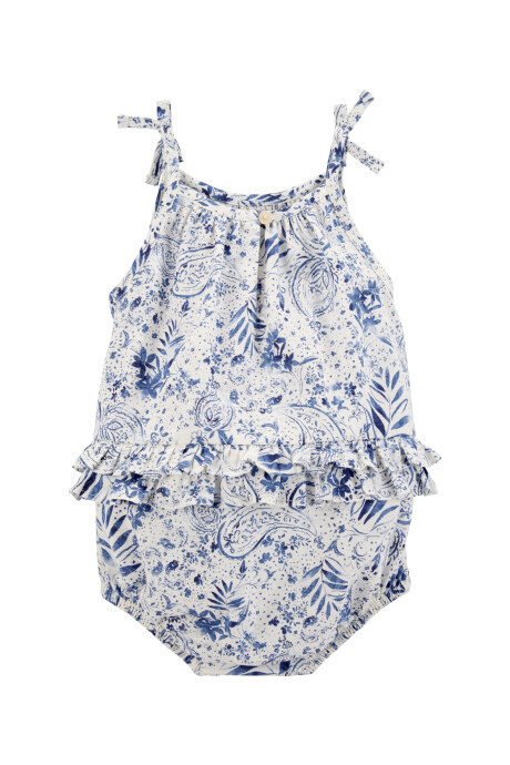 Body bombachudo de algodón, con volados y diseño floral Sin color