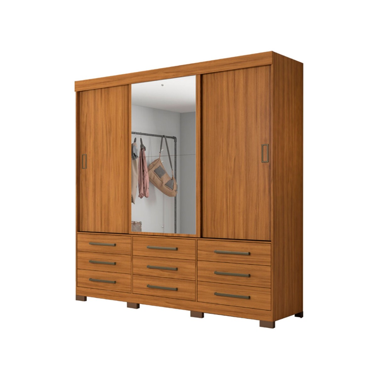 Ropero Abba 3 Puertas 9 Cajones NT5030 Con Espejo Notavel Freijo Trend 