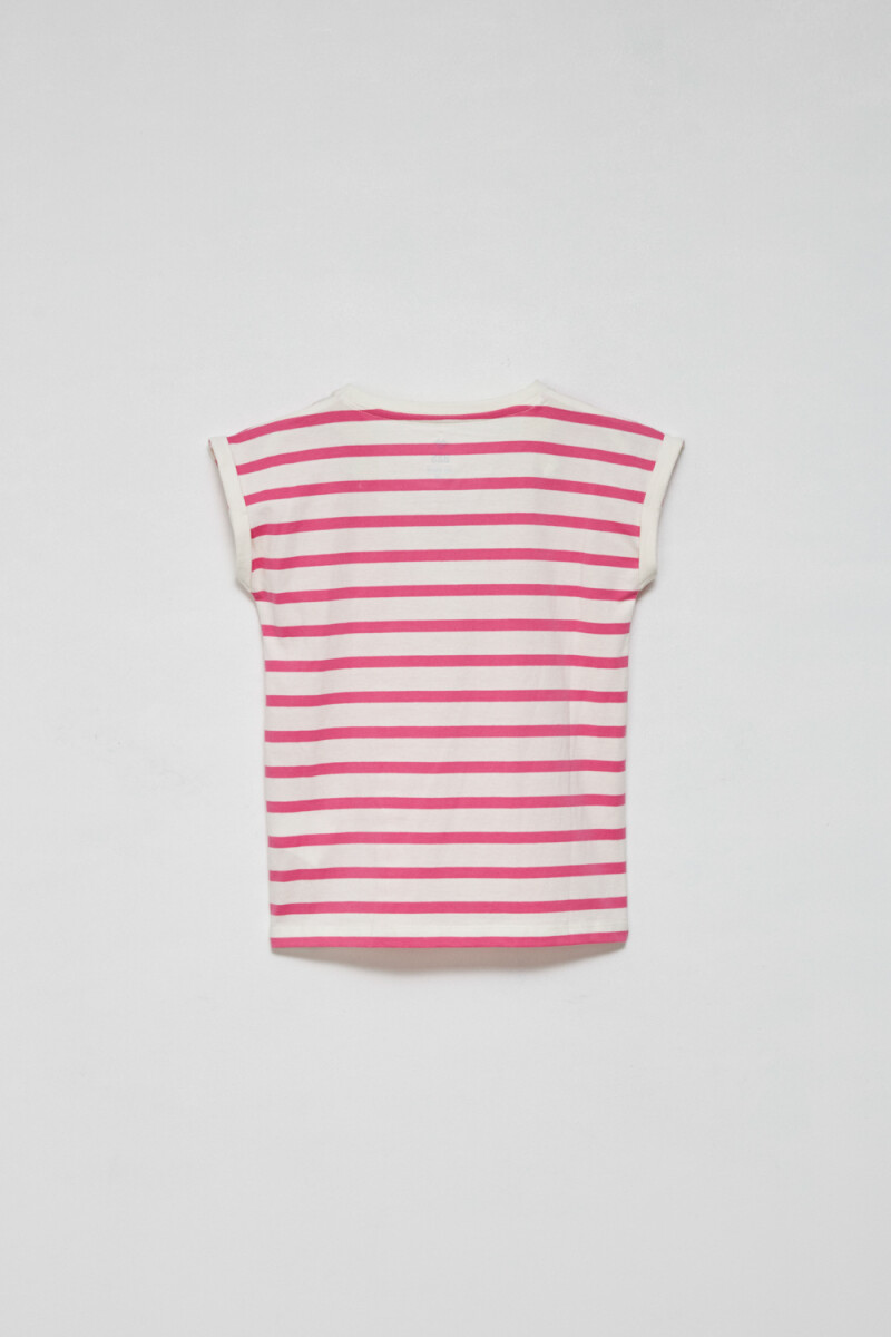 Camiseta manga corta rayada Fucsia