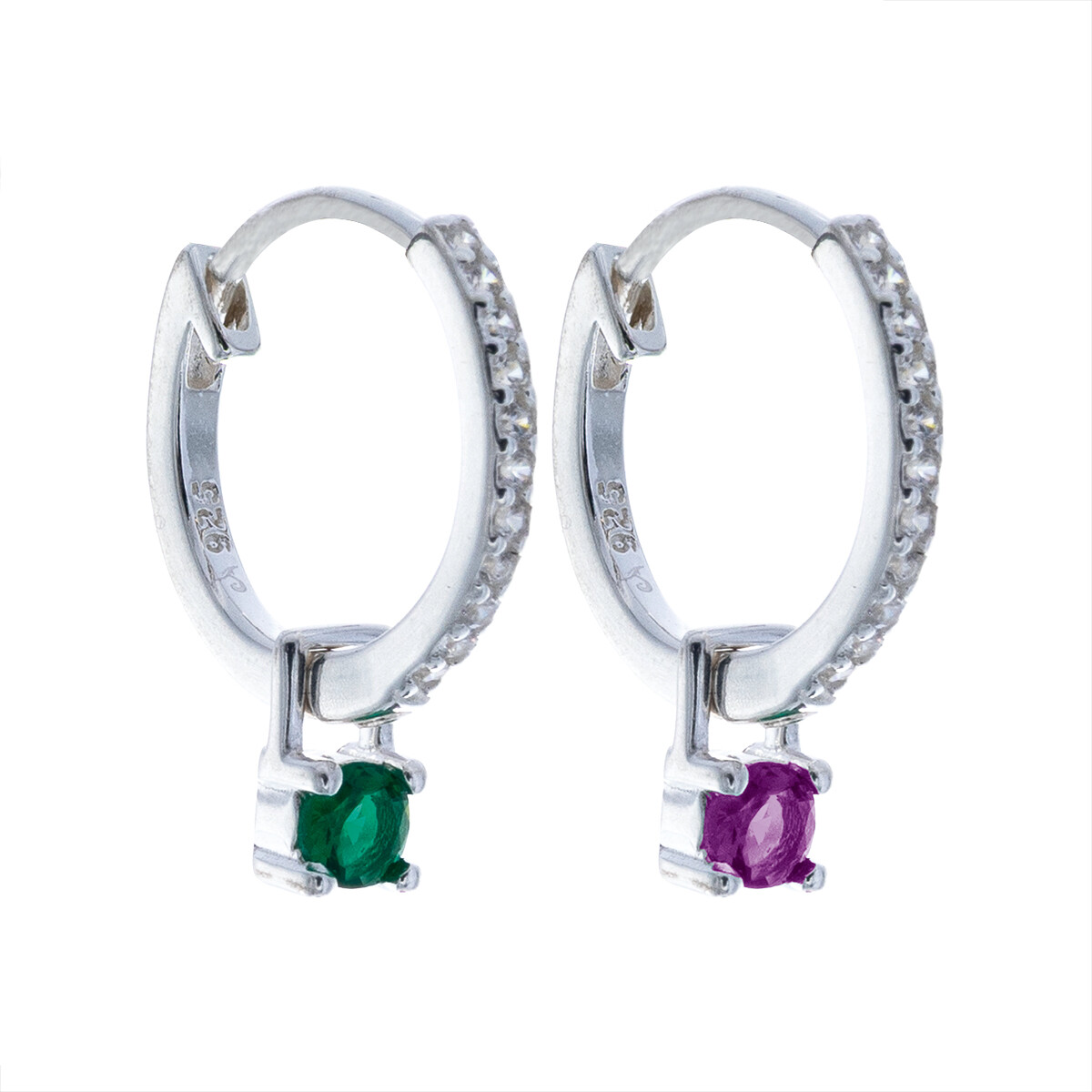 Par de aros de plata 925 con circonias colgante. 