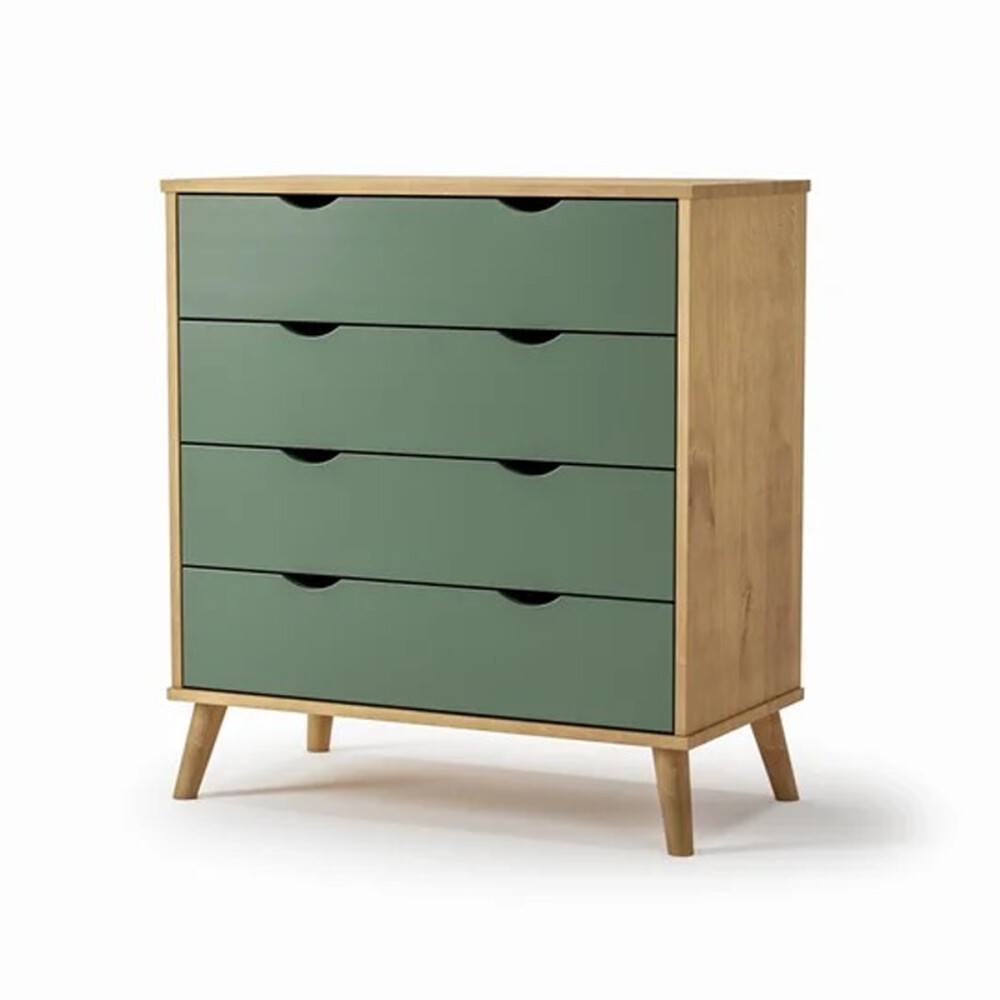 Cómoda Cajonera en madera maciza con patas - 4 cajones MADERA- VERDE