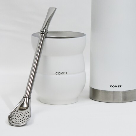 Kit Comet de Termo 500ml c/ Mate Chico y Bombilla Acero Inox Blanco