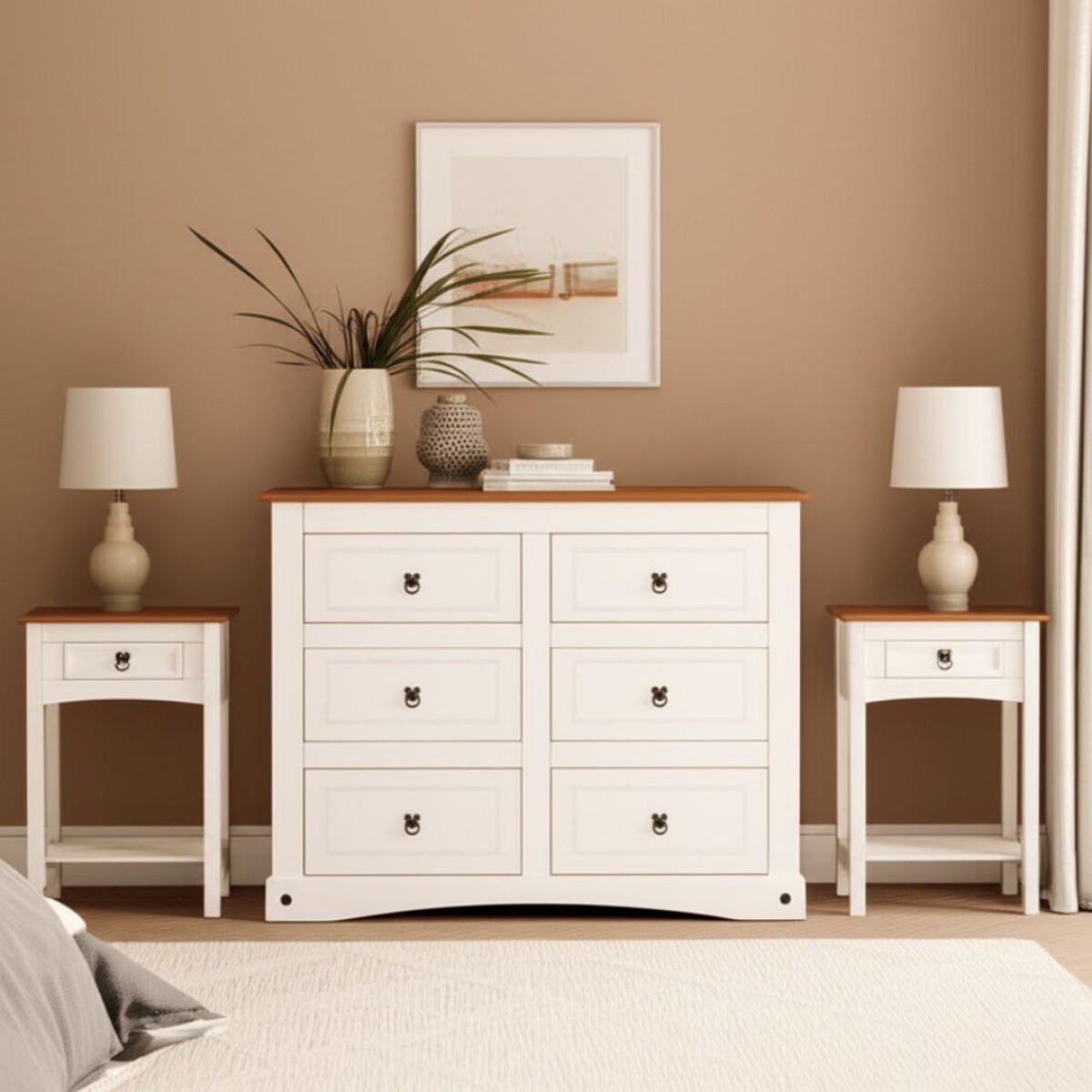 Promo Comoda + 2 Mesa De Luz Linea Naturale - Blanco 