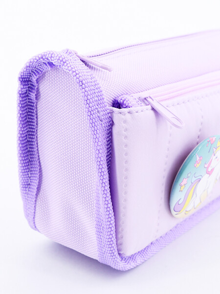 CARTUCHERA CON PINES UNICORNIO LILA