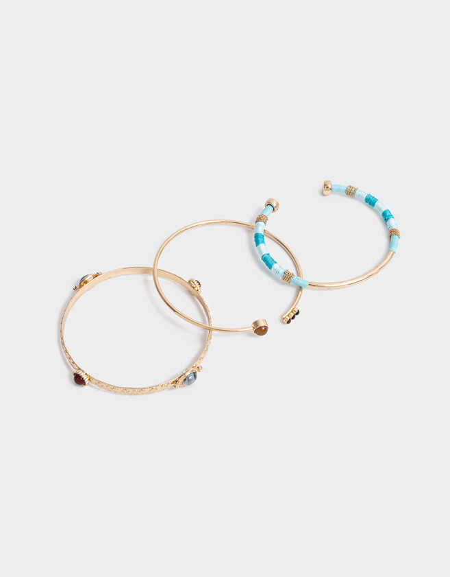 Pulseras Rígidas Sets Piedra Pulseras Rígidas Set X3 Con Piedra - Dorado