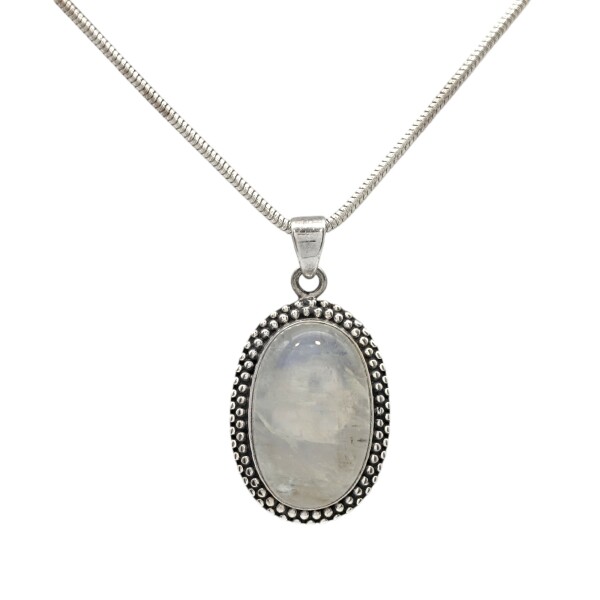 Dije Colgante Oval-Plata 925 Quemada-Piedra Luna-CP4266 Conpiedra