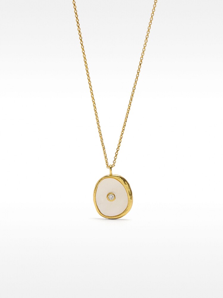 Collar De Perla De Agua Dulce Y Circonita - Plata De Ley 925 dorado