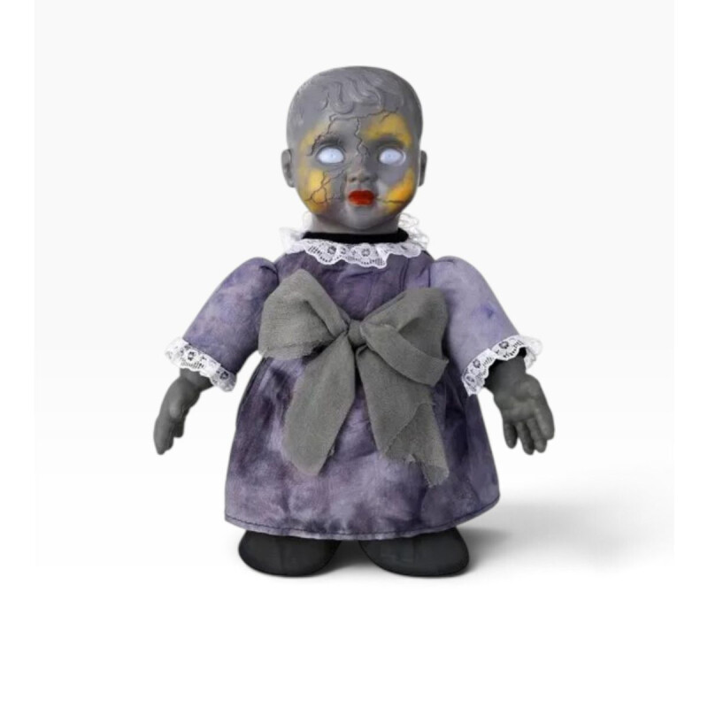 Halloween Muñeca gris poseida con sonido y movimientos