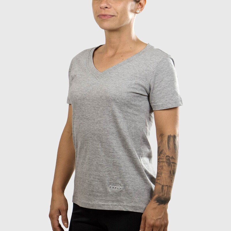 Diadora Dama Sport T-shirt Ladies V Neck-grey Gris