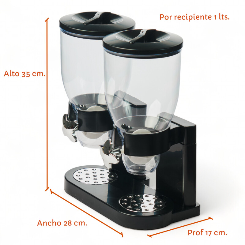 Dispensador De Alimentos Secos Cereales Almacenamiento Doble Negro