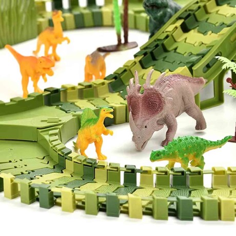 Pista Carreras Dinosaurio Playset Infantil Encastrable 240P Verde