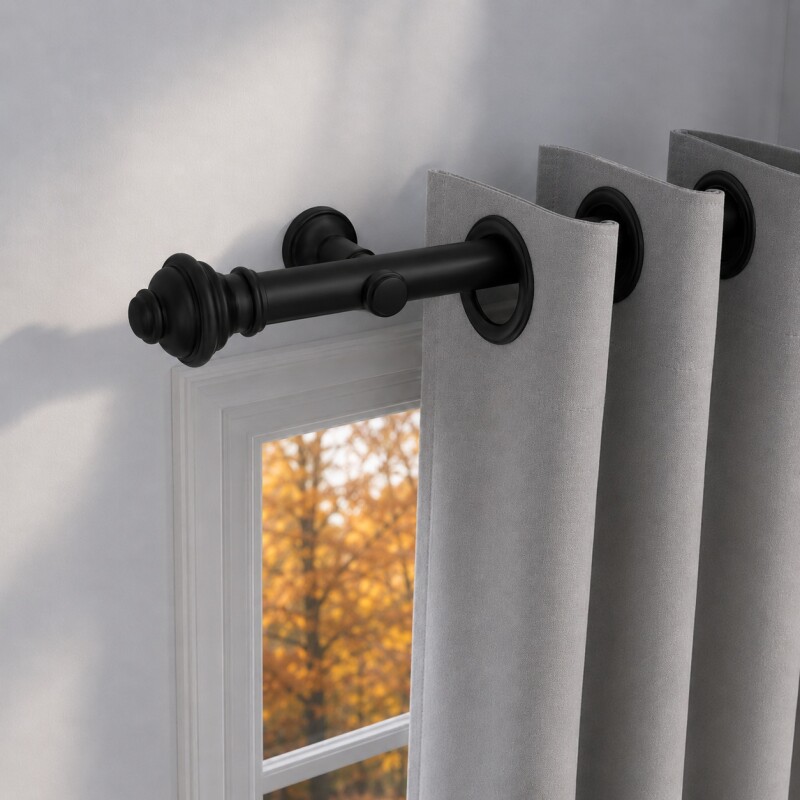 Barrote cortina metal Eurometal 1,5m + 2 soportes NEGRO