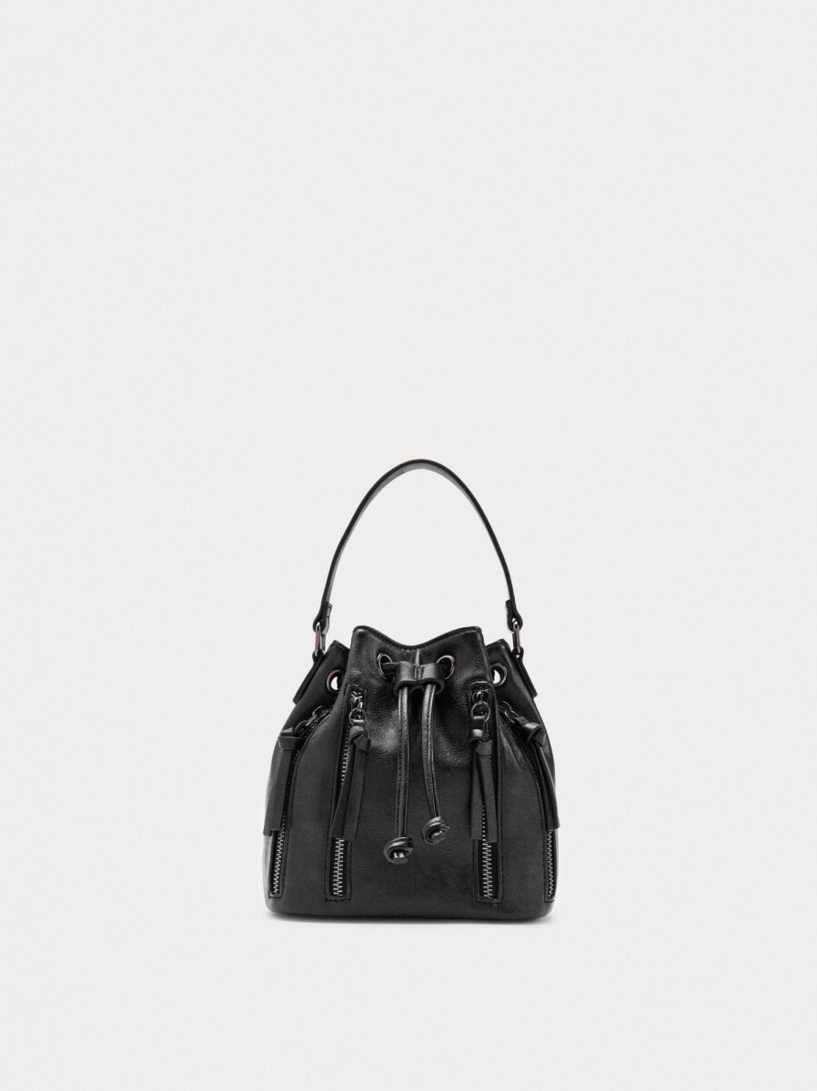 Bolso Bombonera Con Textura Y Cremalleras - negro 