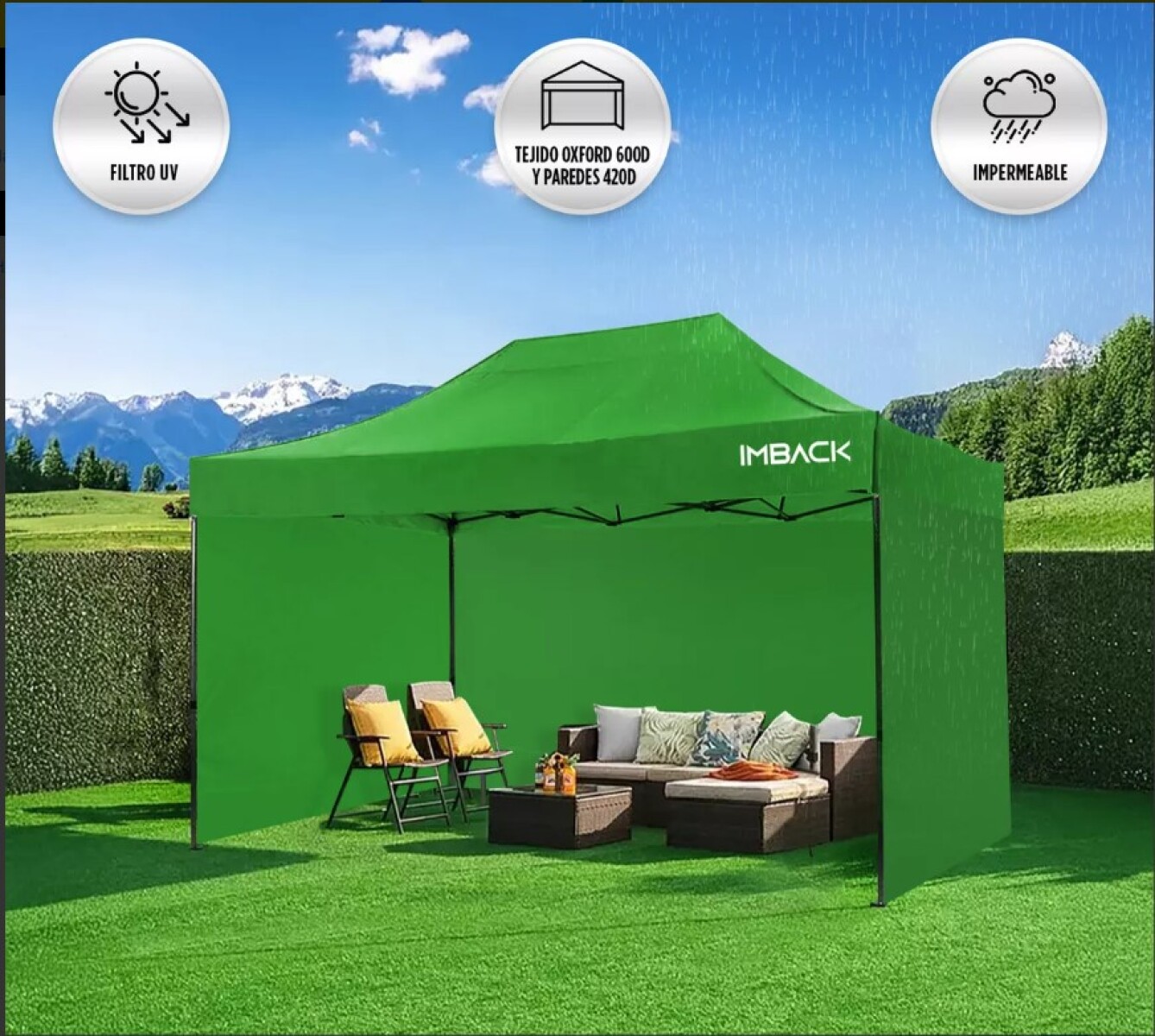 Gazebo Plegable 3x4.5 M Autoarmable 3 Paredes Eventos Playa 