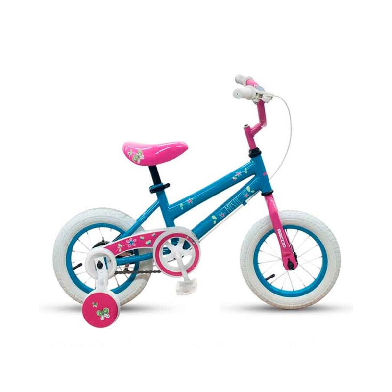 Bicicleta Infantil Baccio Mystic Rodado 12 Con Ruedas Estabilizadoras Y Canasto Turquesa/Fucsia