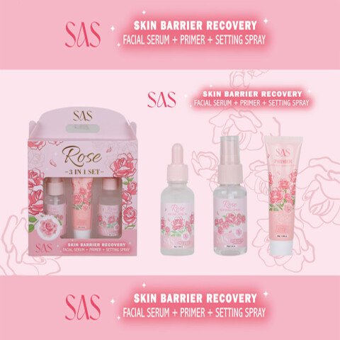 SAS Set facial serum, primer, spray fijador rosas Sas Set Facial Serum, Primer, Spray Fijador Rosas
