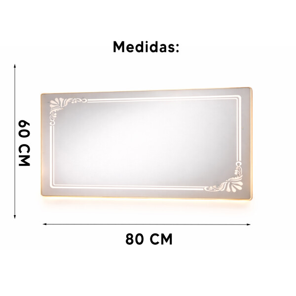 Espejo Rectangular Con Led Baño Led09 60 X 80 Cm Desempañador ESPEJO RECTANGULAR LED09 60X80