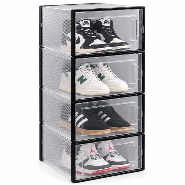 Set X4 Caja Organizadora Zapatos Zapatero Apilable Championes Calzado Premium Imback Negro Set X4 Caja Organizadora Zapatos Zapatero Apilable Championes Calzado Premium Imback Negro