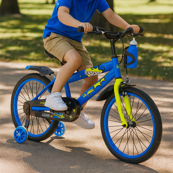 Bicicleta Infantil Rodado 20 Con Rueditas Auxiliares Y Portabotellas Azul