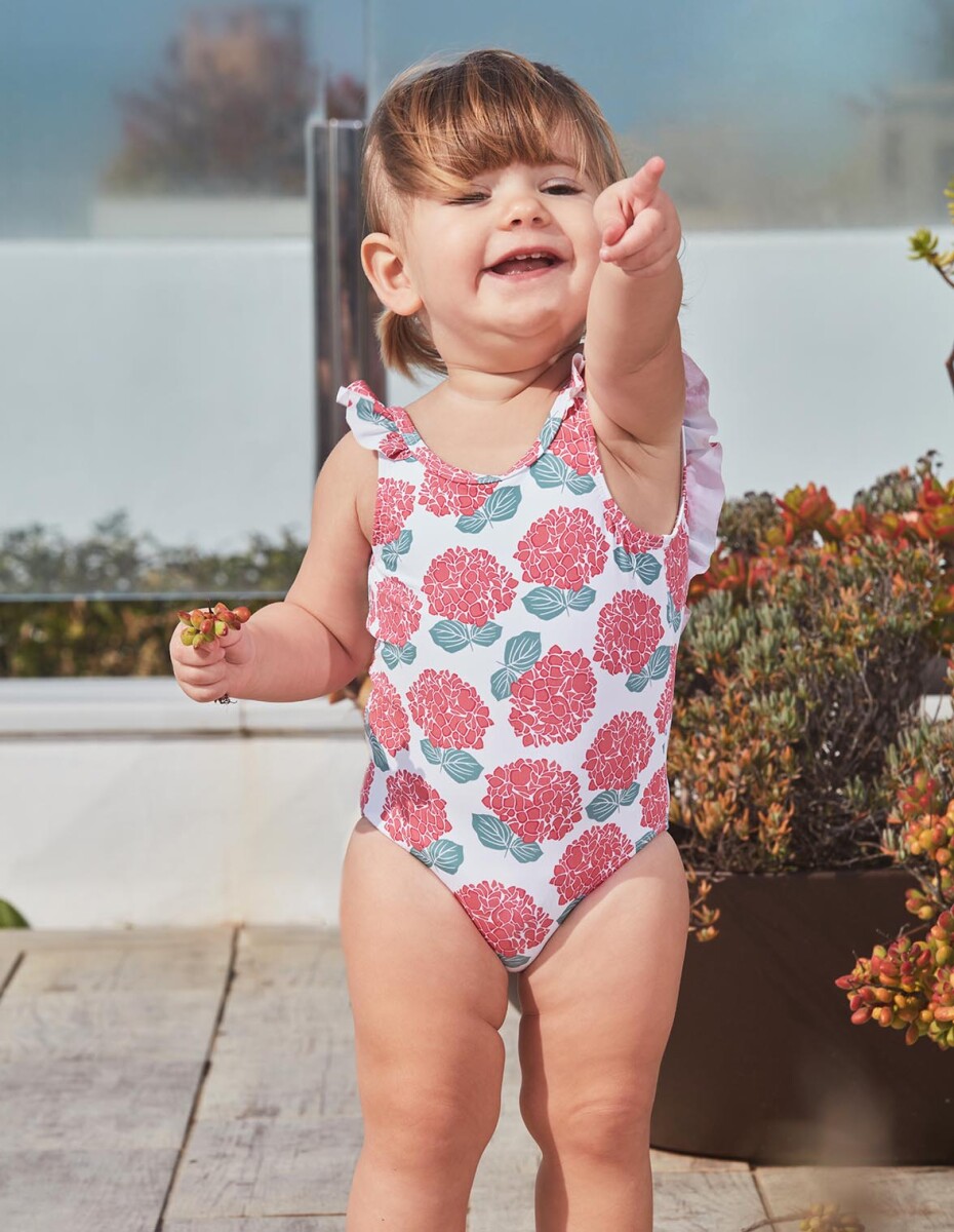 Bañador Estampado Hortensias - Blanco 