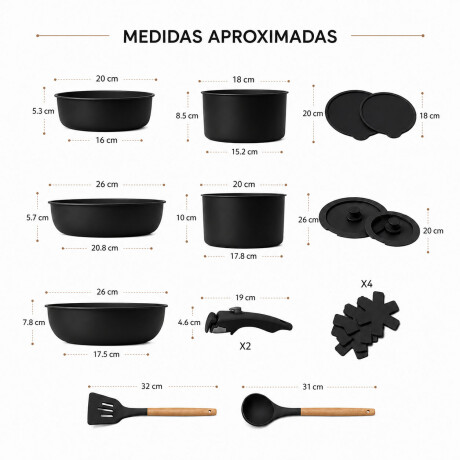 Set Ollas 17 Piezas Antiadherentes Mango Extraible Negro
