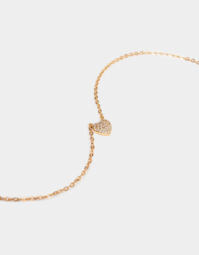 Cadena Corta con Dije Con cubic zirconia Collar Corto Corazón Cubic Zirconia - Dorado