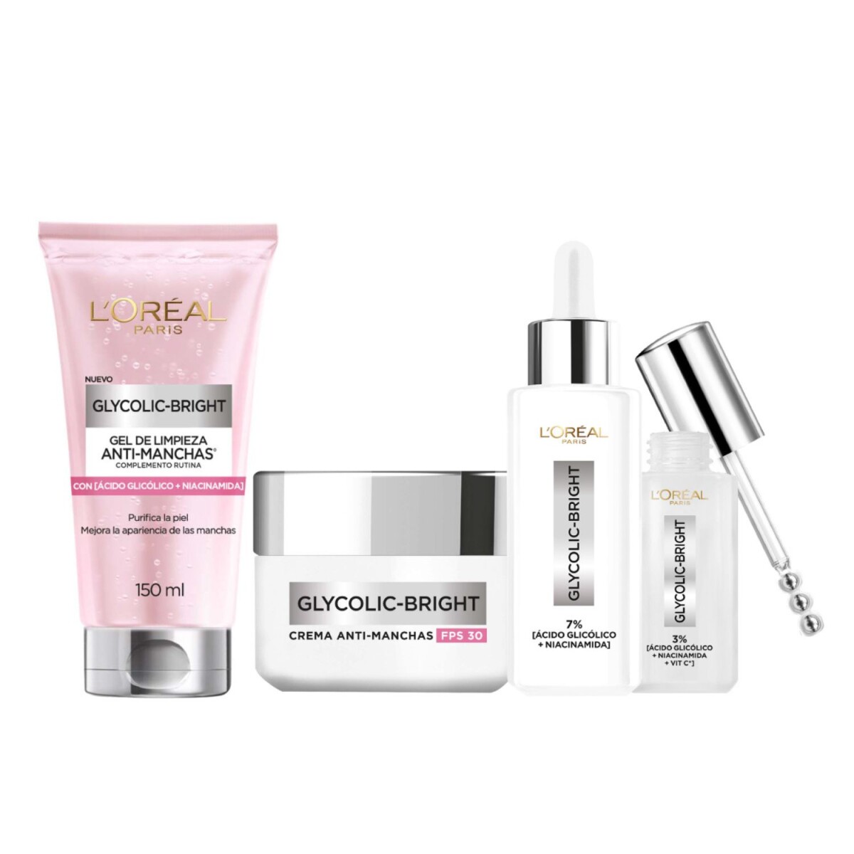 Pack L'Oreal Glycolic Serum + Crema Día + Gel + Serum ojos 