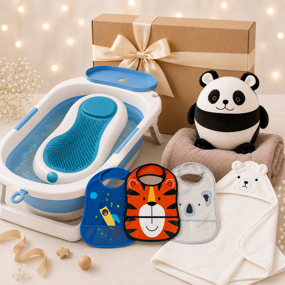 Kit Babyshower Regalo Maternal Bebé Bañito Toalla Peluche Combo varón