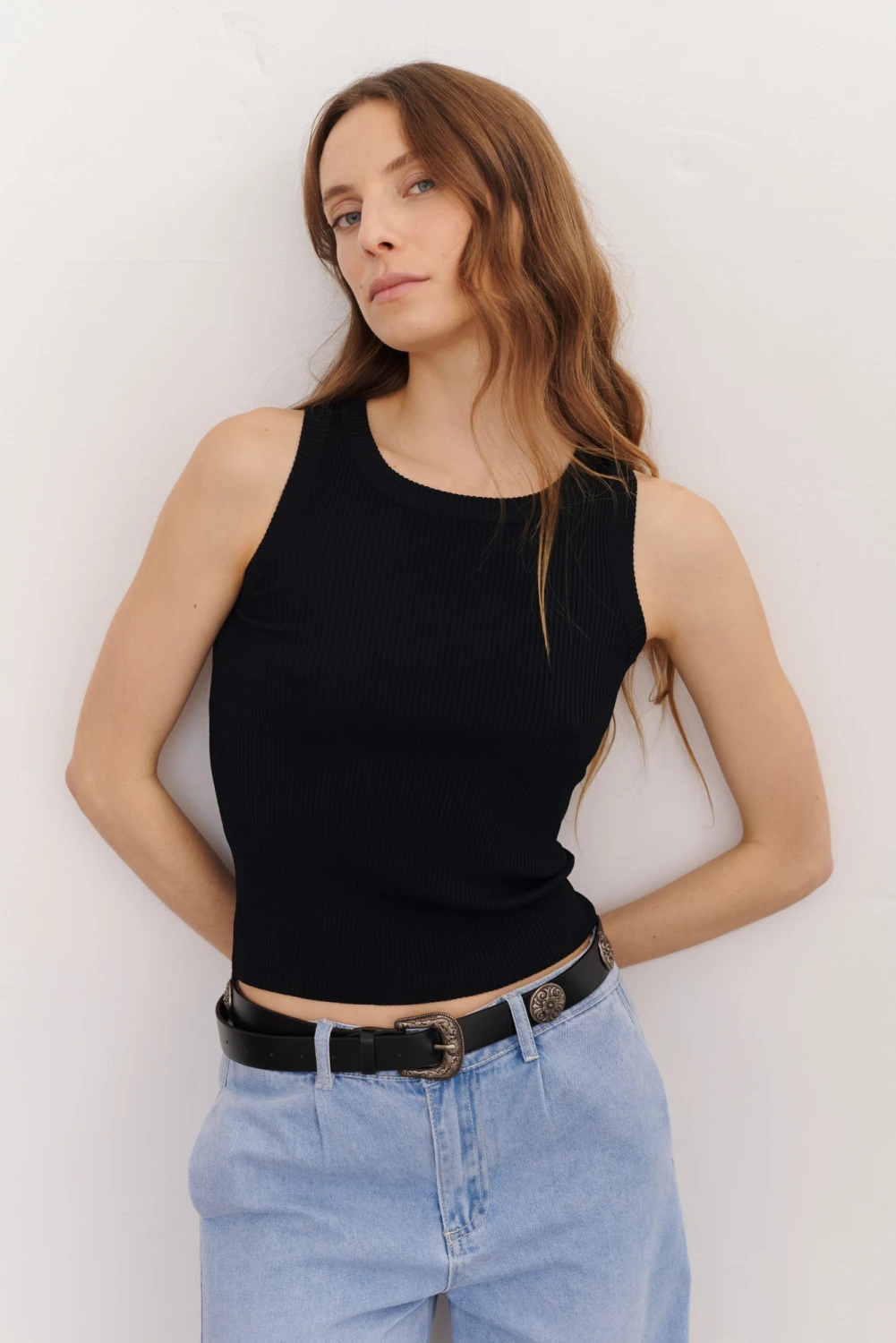 MUSCULOSA TEJIDA ANA negro talle unico