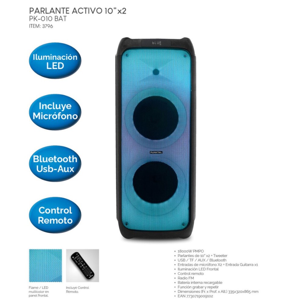 Parlante Bluetooth 18000W con Microfono Recargable - Punktal Parlante Bluetooth 18000W con Microfono Recargable - Punktal
