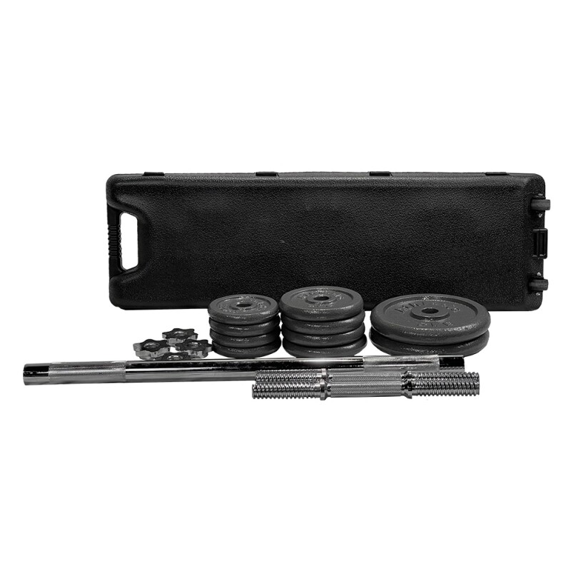 Set De Mancuernas Y Barra Gris Con Valija Athletic 30Kg Negro