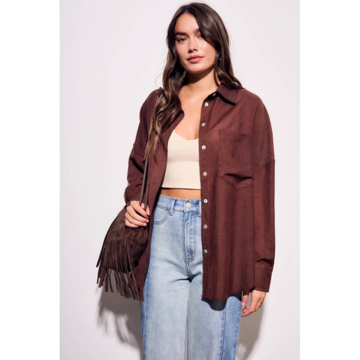 Camisa Tencel - Chocolate 