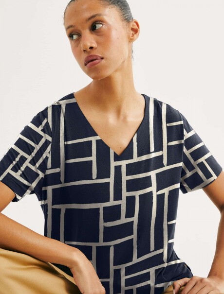 BLUSA DE CUELLO EN V CON ESTAMPADO AZUL